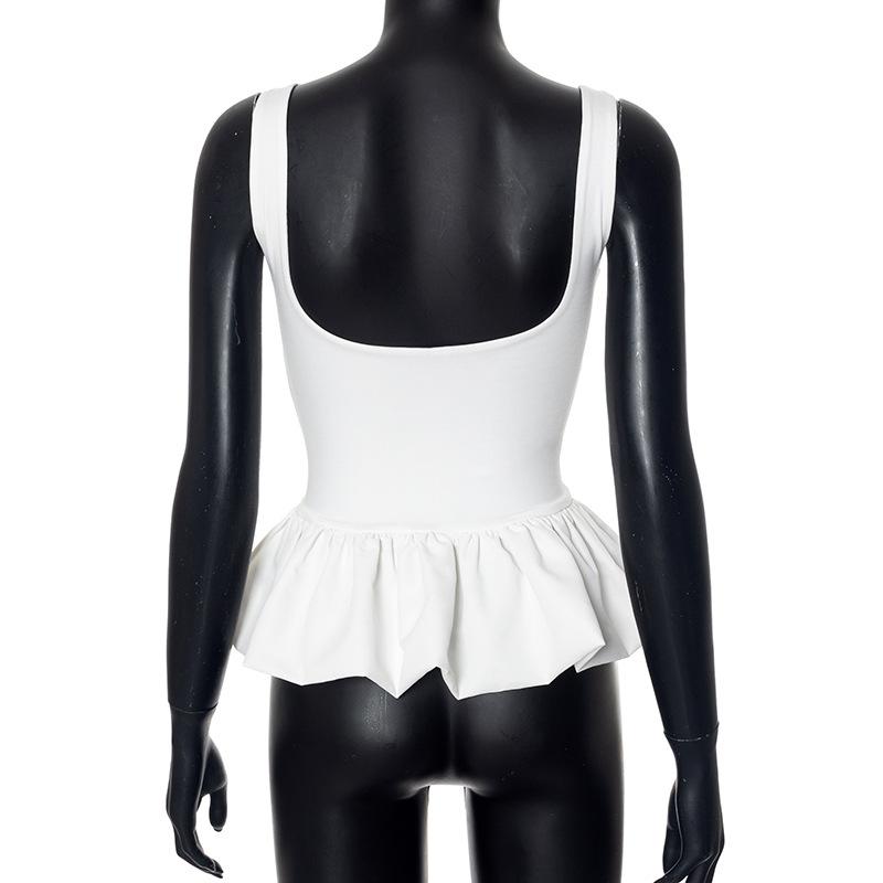 Flower Bud Embroidery Wooden Ear Edge Bra Sling Top Summer Women's Sexy Solid Color Elastic Slim Fit Sleeveless Casual Tank
