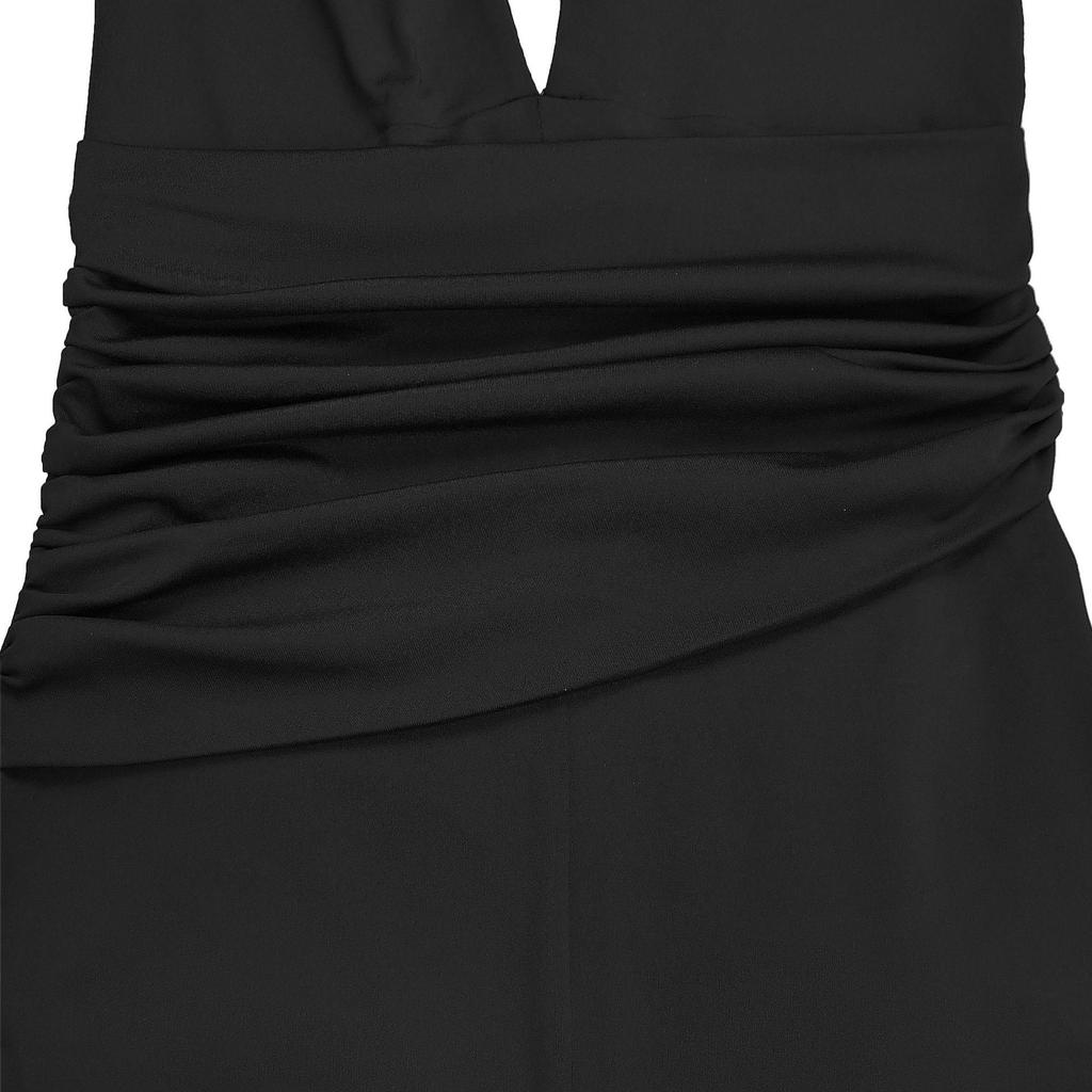 Strappy Deep V Halter Solid Color Jumpsuit - Women's Fashion Europe America Style