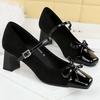 New leopard print Women Pumps bowknot Mary Jane shoes Square Suede Thick Heel Ladies shoes Rhinestone buckle Women heels 5 CM