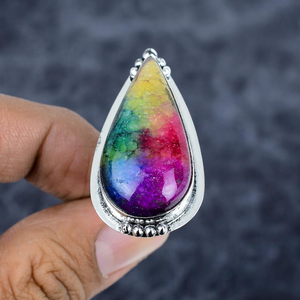 Rainbow Solar Quartz Gemstone 925 Sterling Silver Jewelry Ring Size 8.5 M-2819