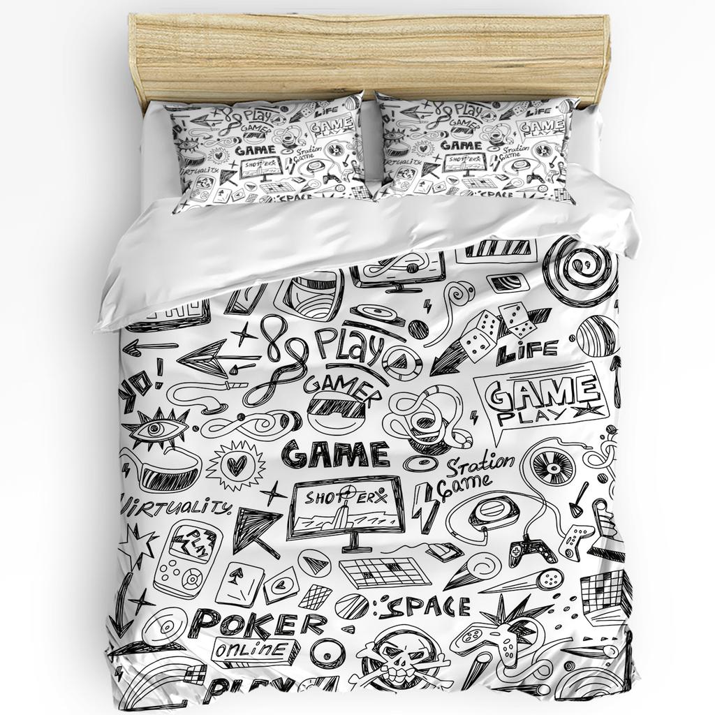 Copripiumino a figura stilizzata bianca e nera, Set Biancheria da Letto, Coperta per la Casa, Federe, Set Biancheria da Letto per Camera da Letto, Senza Lenzuolo