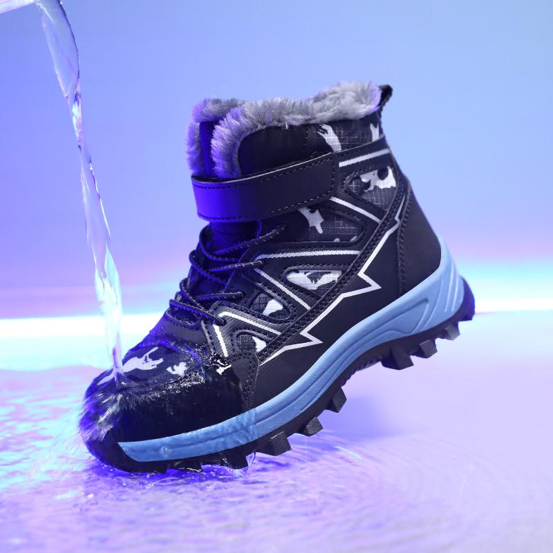 Crianças botas de neve quente crianças inverno sapatos de algodão antiderrapante neve ao ar livre quente botas de pelúcia alta superior quente calçado peludo à prova dwaterproof água tênis quentes