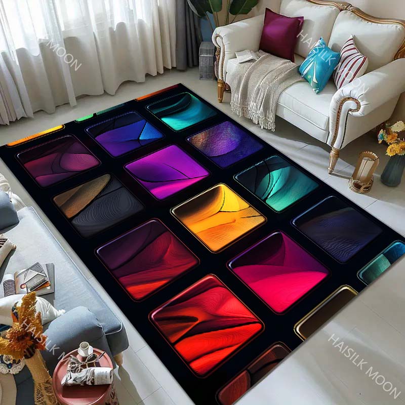 3D Colorful Lattice Pattern Carpet for Living Room Bedroom Bedside Floor Mat Sofa Table Area Rugs Home Decor Luxury Gift
