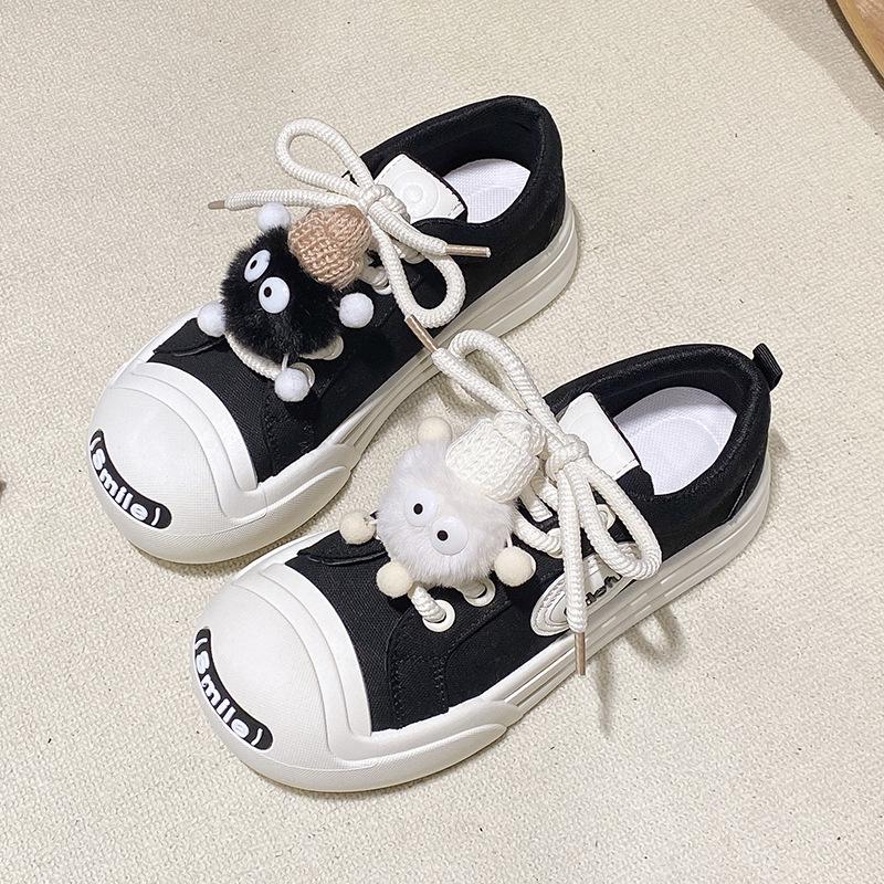 

Нишевые милые женские парусиновые туфли с большой головой - Весна 2025, белые кеды с улыбающимся лицом 39 чёрный