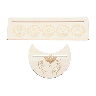 2 Pieces Wooden Tarot Card Stand Holder Stable Moon Shape and Rectangle Wooden Tarot Card Display