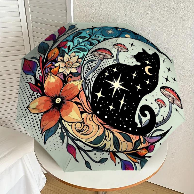 

1pc Moonlit Whiskered Silhouette Umbrella with Plastic Handle,Suitable for All Seasons Home Travel Outdoor UmbrellaDD1422