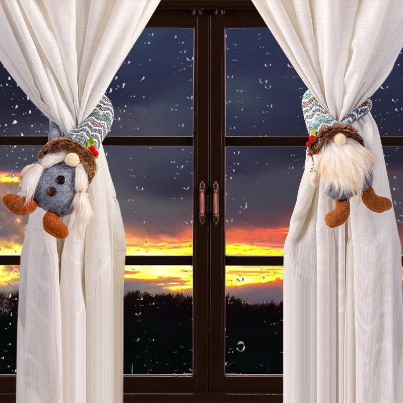 Christmas Curved Hat Faceless Doll Curtain Buckle Couple Doll Curtain Hug Living Room Bedroom Decoration Props
