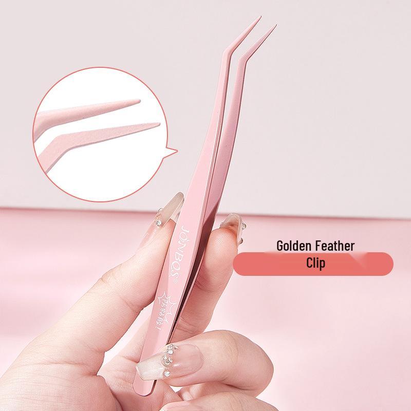 Jiaobosi Gold Feather False Eyelash Tweezers - Beginner Makeup Tool for Eyelash Grafting and Expert Application
