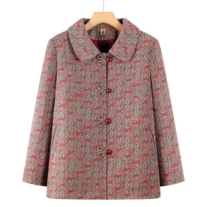 

Grandma-Style Wool Blend Lapel Coat: Loose Long Sleeve Cardigan for Women and Mothers 5XL красный