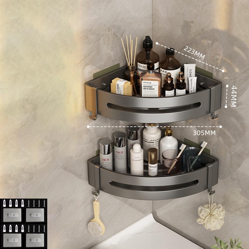 Baderomshylle Uten Boring Med Kroker Dusjhjørne Oppbevaringsstativ Organizer Sjampoholder Veggmontert Håndklehyller Uten Boring