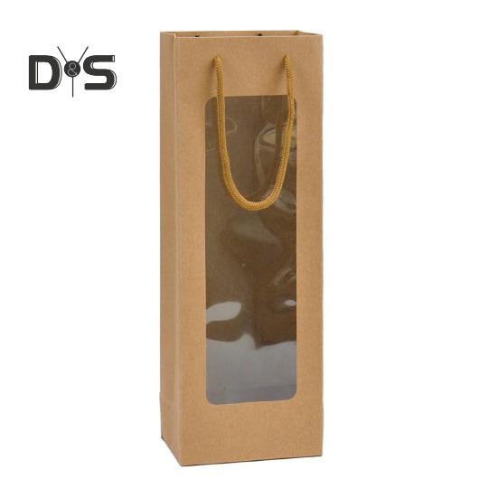 

Сумка для хранения красного вина, плотная бумага, усиленное дно, прозрачное окно, дизайн, свадебная вечеринка, многоразовая сумка для спиртных напитков с ручкой коричневый