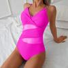 2025 Sexy Mesh Swimsuit One Piece Ring Link Strappy Swimwear Women Solid Bathers Bathing Swimming Swim Suit Female Beachwear