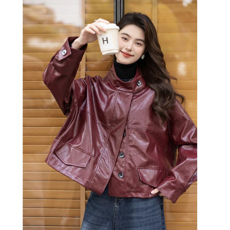 ITISF4 Sweet Cool Old Money Style Oversized Short Leather Motorcycle Jacket