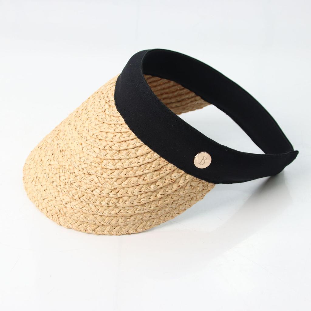 New Straw Woven Empty Top Hat Summer UV Protection Headband Black Elastic Straw Hat Hat Sun Protection Empty Top Woven Sunshade