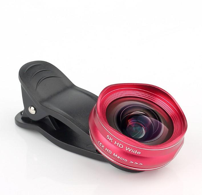 2-in-1 0.67 Wide Angle and 15x Macro Phone Lens Kit Mobile Phone Beauty Eyelash Accessories чёрный