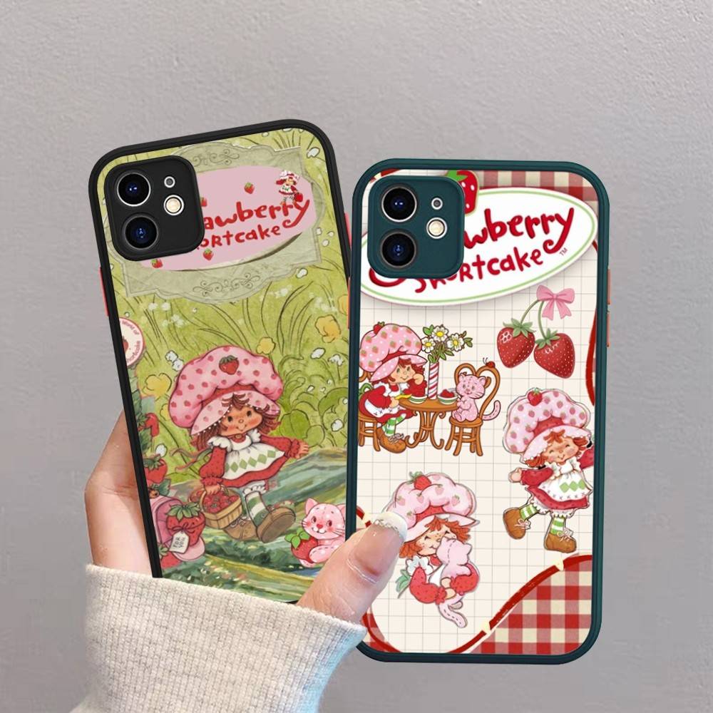 Animated Strawberrys Shortcake Phone Case For IPhone 11 12 13 14 15 16 Pro Plus X XS MAX Matte Bumper Shockproof Cover