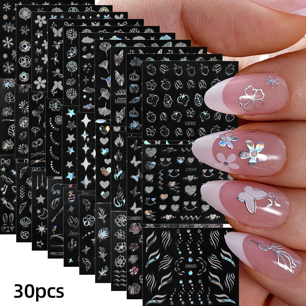 30 Stück Weihnachten Geprägt Glitzer 5D Nagelaufkleber 6*5cm Elch Schneeflocke Bär Schneemann Xmas Aufkleber Winter Maniküre Glitzer Aufkleber