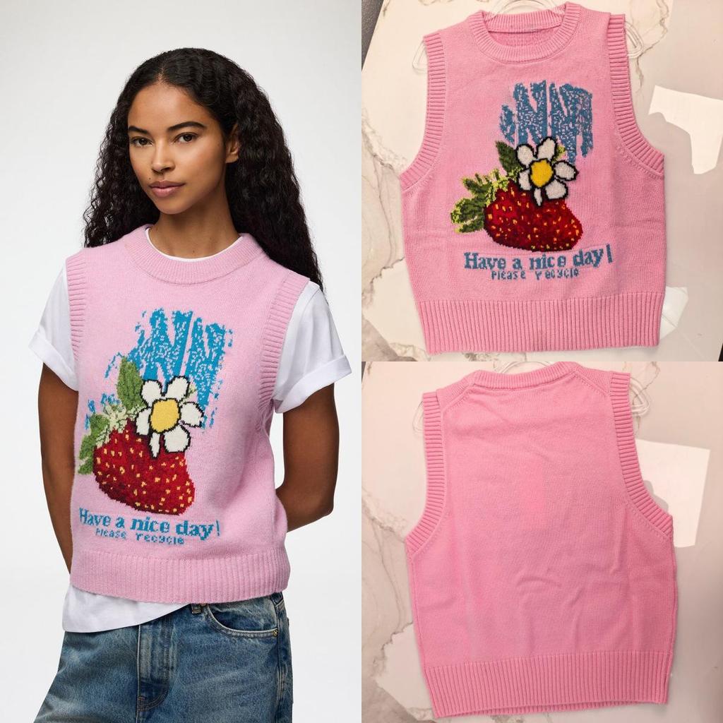 Strawberry Floral Wool Blend Sleeveless Knit Vest