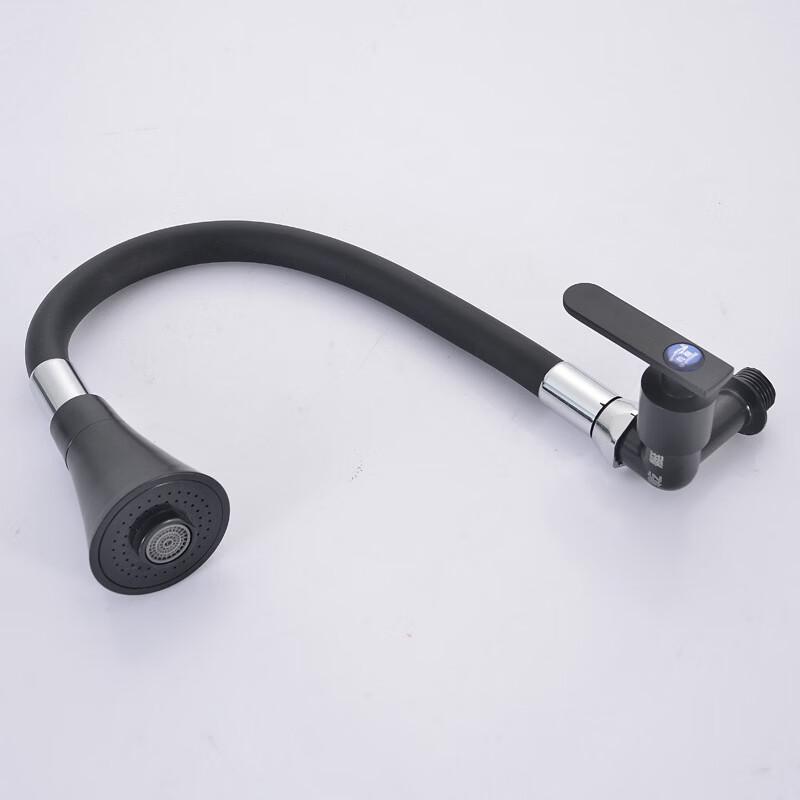 TLXT Black Wall-Mounted Single Cold Swivel Kitchen Faucet