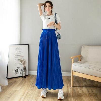 Damenhose, elastisch, verstellbarer Kordelzug, plissierte Hose im Plissee-Stil, breite, hohe Taille, einfarbig, lässige Hose