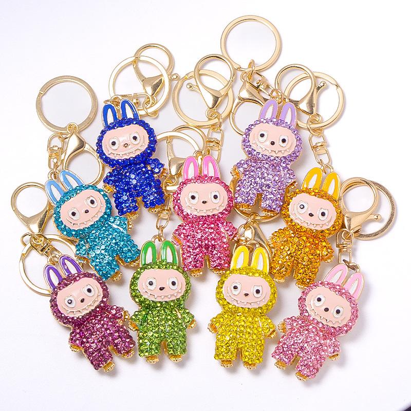 Cross Border Popular Cartoon Doll with Canvas Keychain, Small Pendant Accessories, Rhinestone Metal Rabbit Keychain