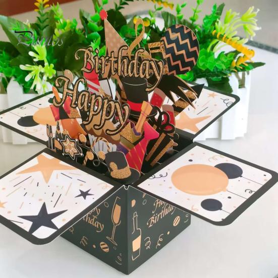 3D Birthday Card Pop-Up Happy Birthday Greeting Card Gift Box with Envelope Handmade Foldable Celebration Card for Family&Friend