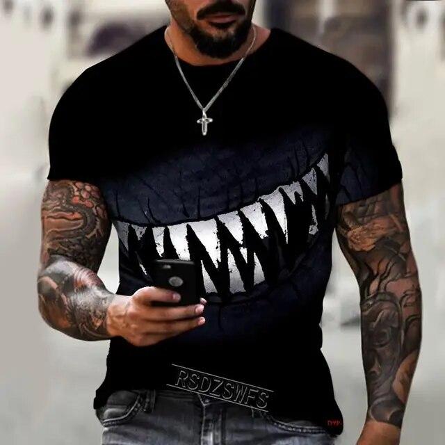 

Летняя мужская футболка Мужская рубашка Evil Mouth Open Mouth 3D футболка с принтом Высококачественный полиэстер Удобная свободная футболка большого размера XXXXL
