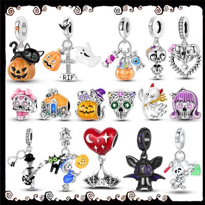Copper Charms Beads Halloween Pumpkin Skull Series Dangle Fit Original Bracelet Necklace Women Diy Jewelry Making Gi