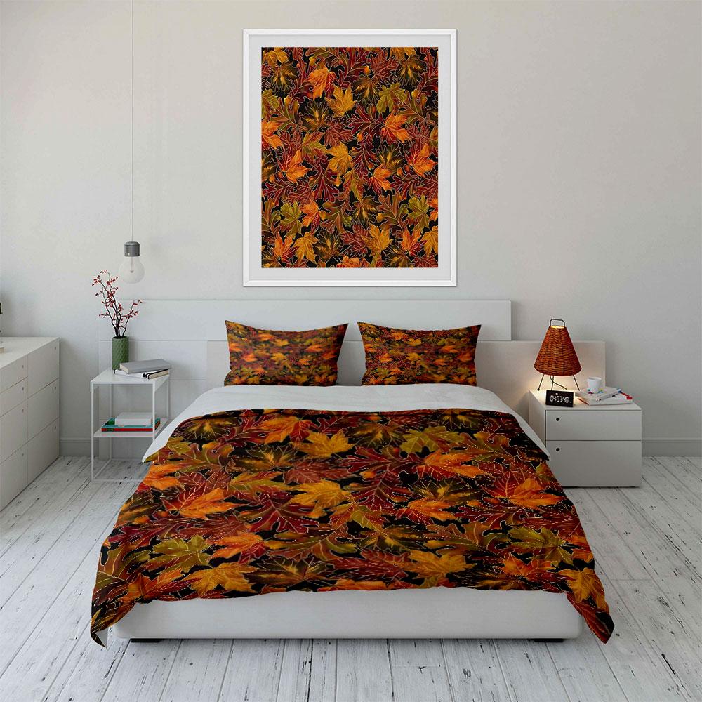 Autumn Leaves Pattern Bedding Set kid's and adults' bedroom decor, Exquisite three-piece bedding set gift