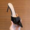 2025 Summer European and American Sexy Black High-heeled Sandals Women Pointed Thin Heel with Rhinestone High-heeled Sandals Outside