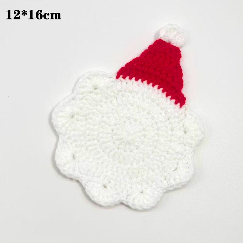 1Pieces Handmade Crochet Santa Claus Coaster - Festive Red & White Christmas Decor, Drink Coaster Outdoor Tableware