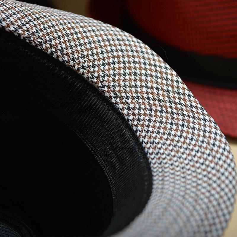 Panama Striped Top Hat Jazz Hat Couple Men'S And Women'S British Thousand Bird Grid Sun Hat