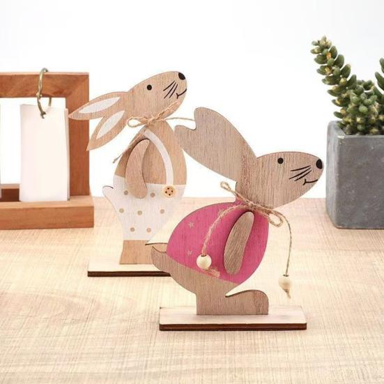 Easter Gift for Kids Wooden Bunny Table Sign, Rustic Rabbit Tiered Tray Centerpiece, Farmhouse Vintage Indoor Tabletop Ornament Decoration with