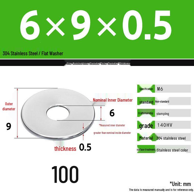 304 Stainless Steel Thickened Flat Washer Set, Sizes 2-36