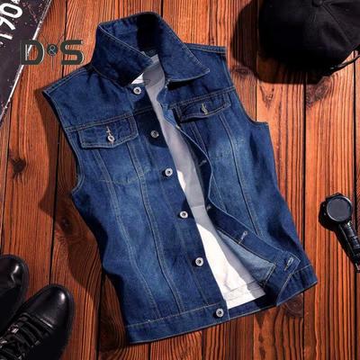 Colete jeans masculino lapela sem mangas bolsos com aba colete casaco rasgado buracos trespassado estilo high street colete jeans