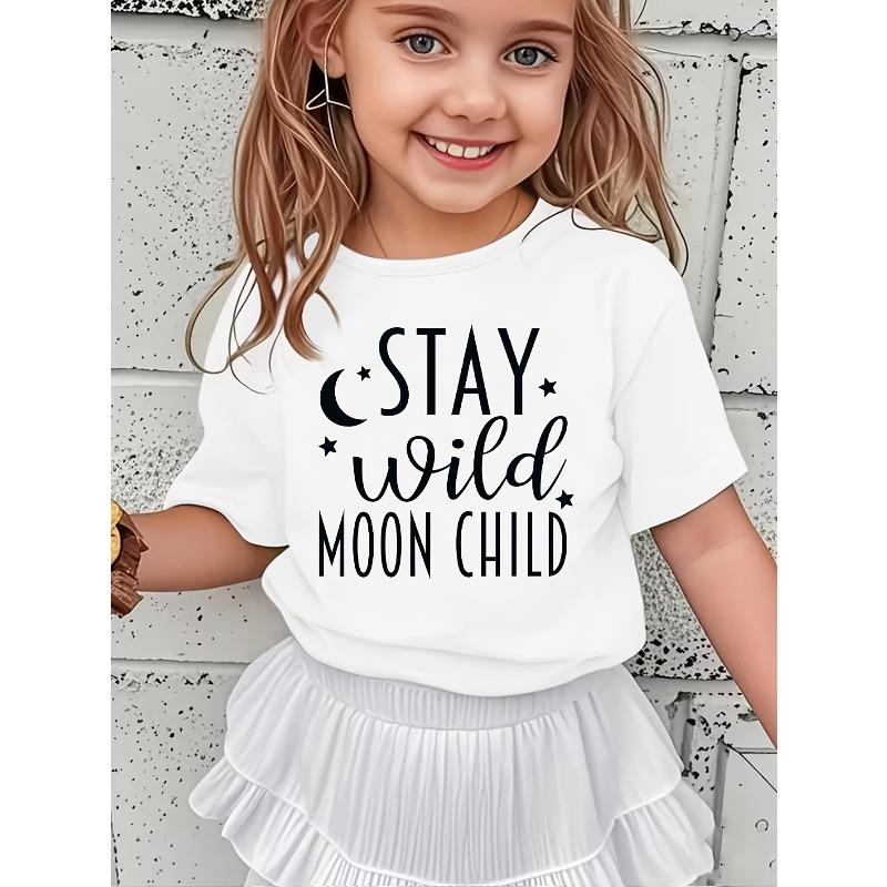 European Size Girls Round-neck Short-sleeved T-shirt with Unique English patternsWSL Girl STAY Wild MOON CHILD