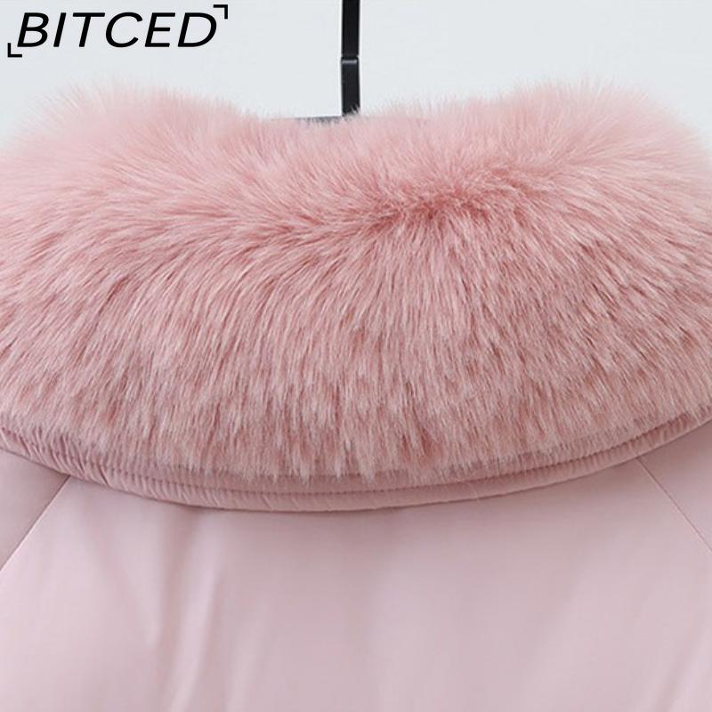 BITCED Women's Short Down-Filled Cotton Jacket with Oversized Fur Collar - Winter Fashion Coat