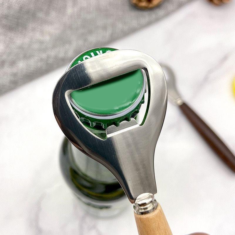1Pc Stainless Steel Bottle Opener With Wooden Handle Unique Design For Opening Beer Soda Other Beverage Bottles Kitchen Gadgets