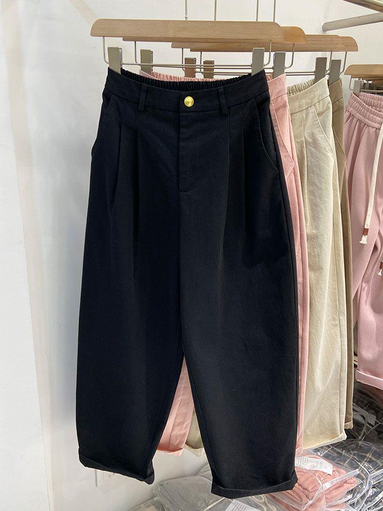 Women's Pink High-Waist Wide-Leg Carrot Pants - Loose Fit, Petite Nine-Point, Spring/Autumn 2026.