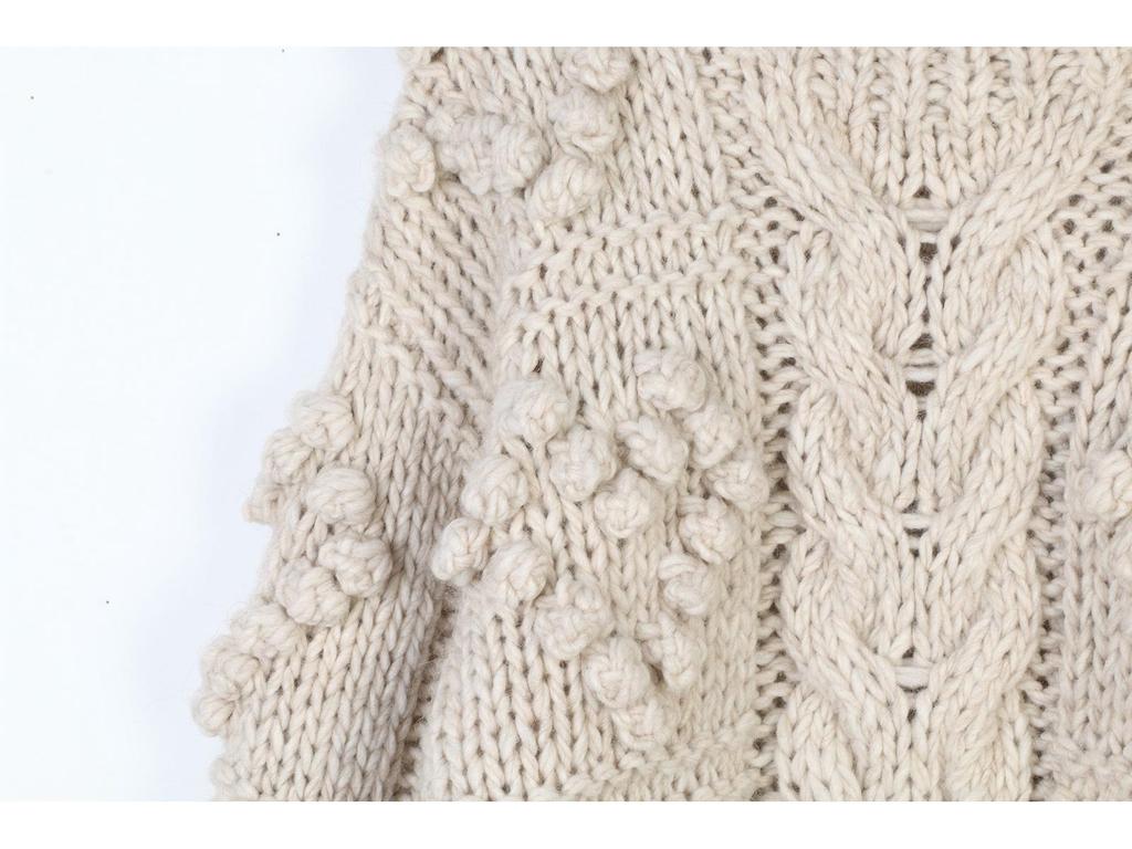 Handmade Chunky Cable Knit Wool Sweater - Heart Pattern Loose Fit