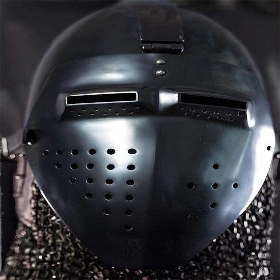 Medieval Knight Bascinet Helmet Black Silver Steel Chainmail Armor LARP Cosplay Gift