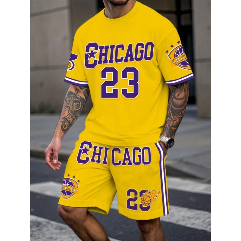Men's Sports Short Sleeve Top Shorts Set Plus Size Breathable Basketball Sports Clothing Letter Print T-shirt Shorts 2-piece Set