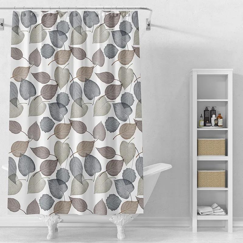 Black And White Leaf Waterproof Peva Shower Curtain Waterproof Bathroom Curtain Liners 180 * 180Cm With 12 Hooks