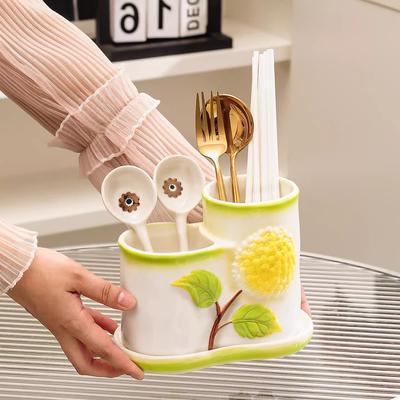 Ceramic Storage Rack Chopstick Holder Hydrangea-style Dish Storage Box Kitchen Utensils Kitchen Organization Accessories