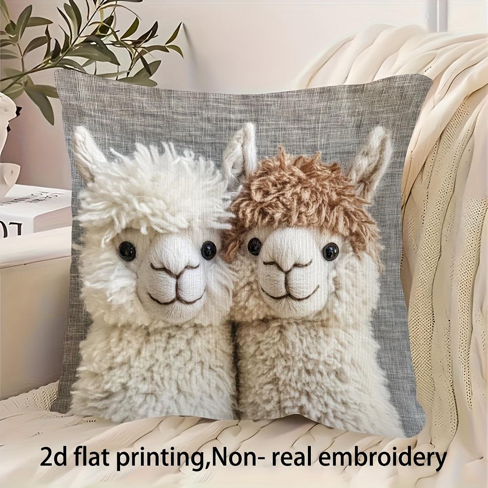 

2D Плоский, Очаровательный Принт Пары Альпак, Наволочка, Не Настоящая Вышивка, Акцент для Спальни, Игривый Дизайн
