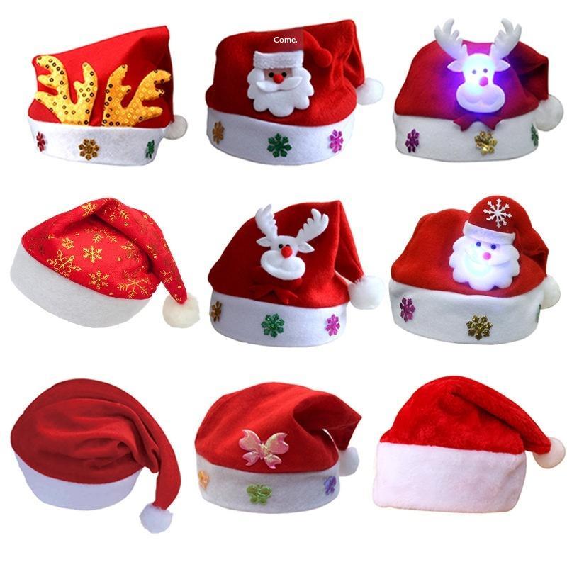 Soft Plush Christmas Santa Hats With Various Styles Led Glowing Design For Xmas Parties Holiday Events