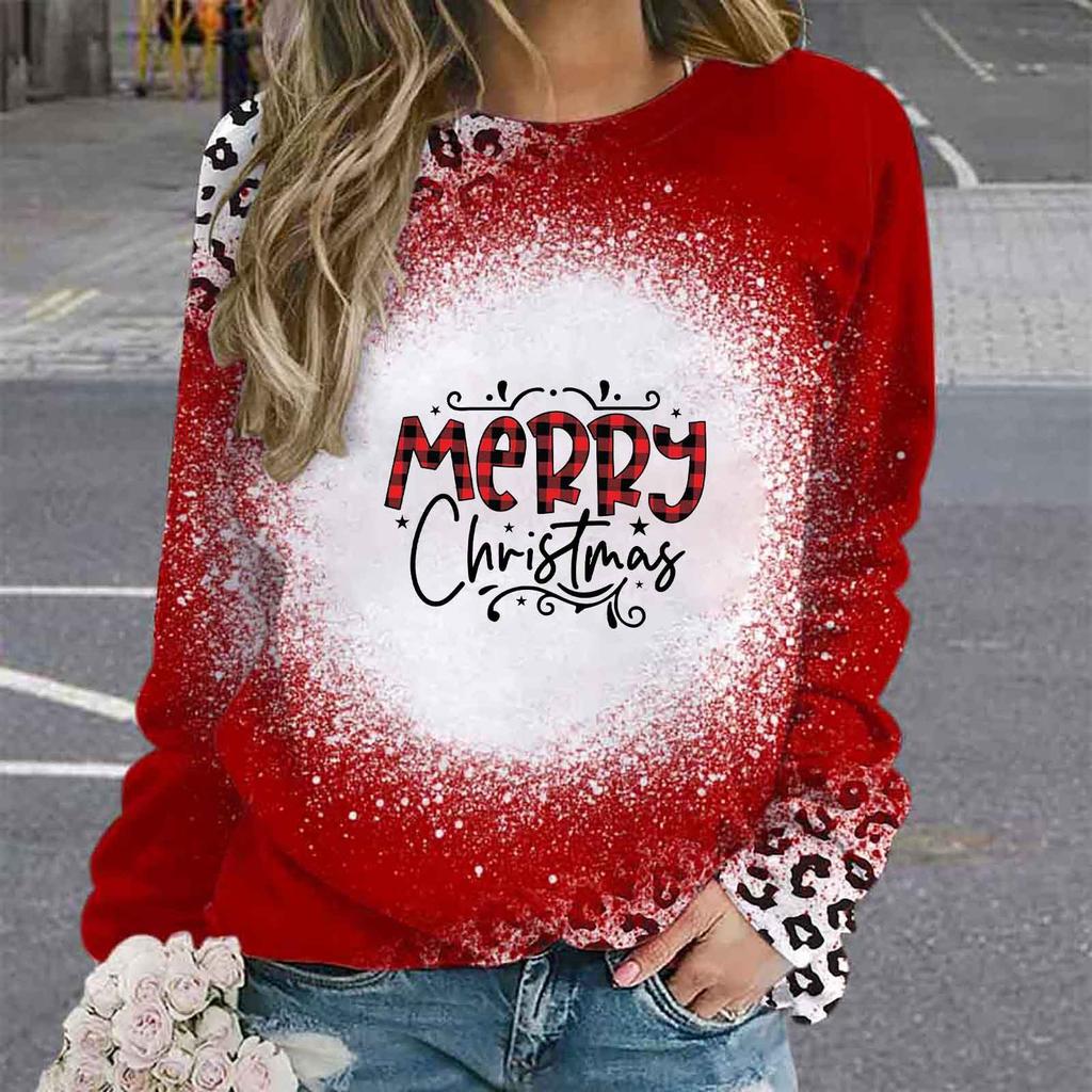 2024 Autumn New Product Christmas Leopard Pattern Elk Snowman Printed Top Round Neck Long Sleeve Fashion Hoodie for Women