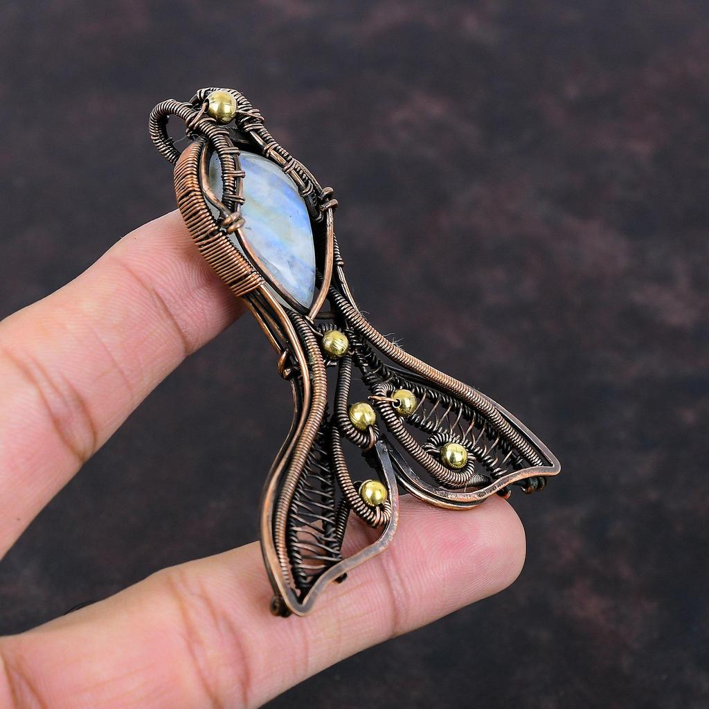 Rainbow Moonstone Pendant Copper Wire Wrapped Gemstone Pendant Fabulous Fish Pendant Handmade Copper Jewelry Designer Pendant Wedding Gifts