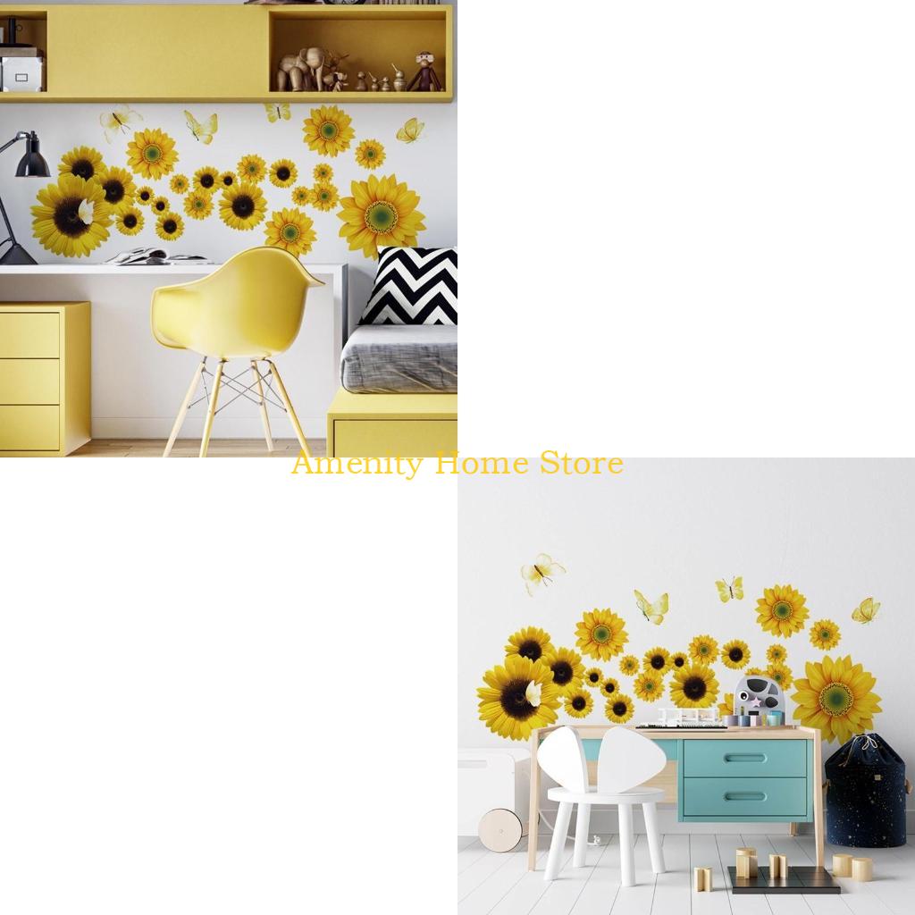 

F26C Removable Flower Decal Sunflower Wall Sticker for Kids Baby Bedroom Living Room Waterproof 3D Floral for Butterfly Wallp CN