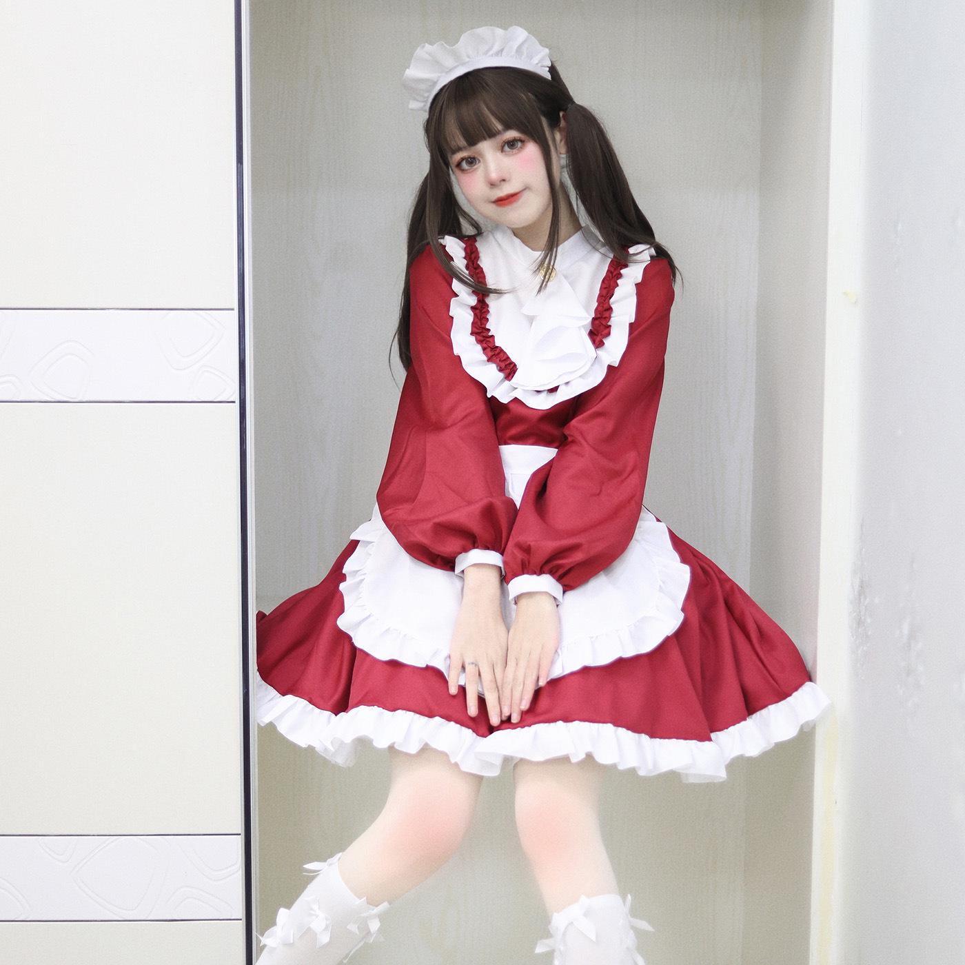 

Luxury British Lolita Maid Cosplay Costume - Long Sleeve Performance Outfit L вино красного